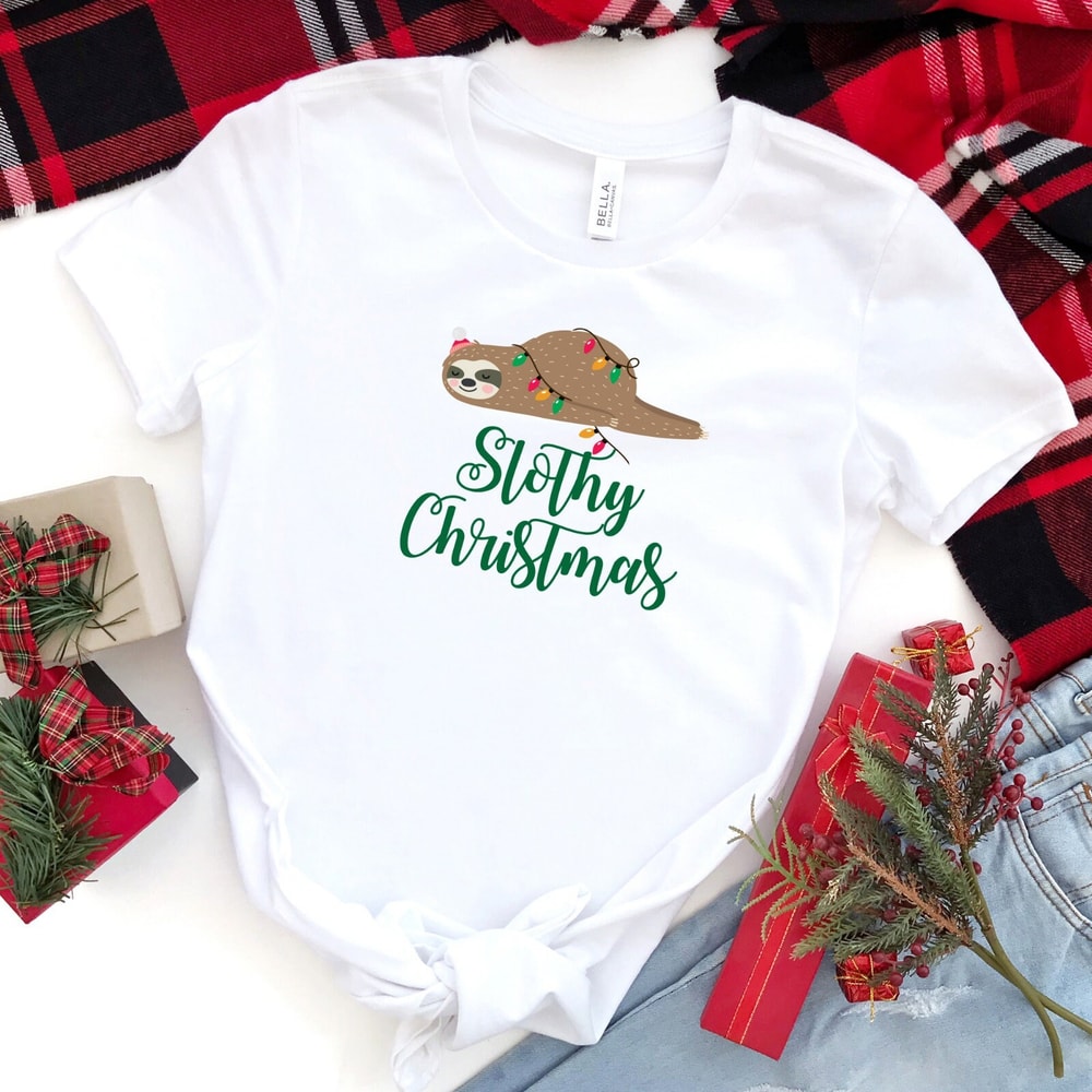 Slothy Christmas T- shirts Matching Family Christmas top Ugly Xmas Outfits.jpg