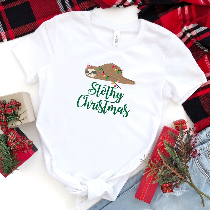Slothy Christmas T- shirts Matching Family Christmas top Ugly Xmas Outfits.jpg