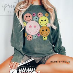 retro smiley sweatee, smiley face sweatshirt, good vibes sweatshirt, positive vibes sweathsirt, good vibes smiley tee co