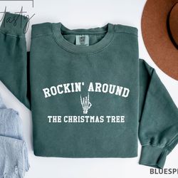 rockin around t-shirt, christmas tree shirt, guitar shirt, rockin around tee, minimalist aesthetic, christmas family mat