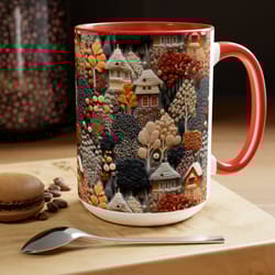 cute little village houses embroidery coffee mug cottagecore autumn fall coffee
