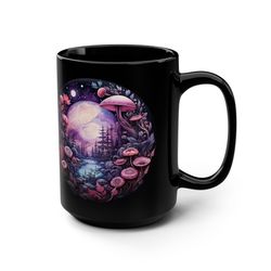 cute mushroom moon mug kawaii floral moon mug 15oz mushroom cottagecore mug mys