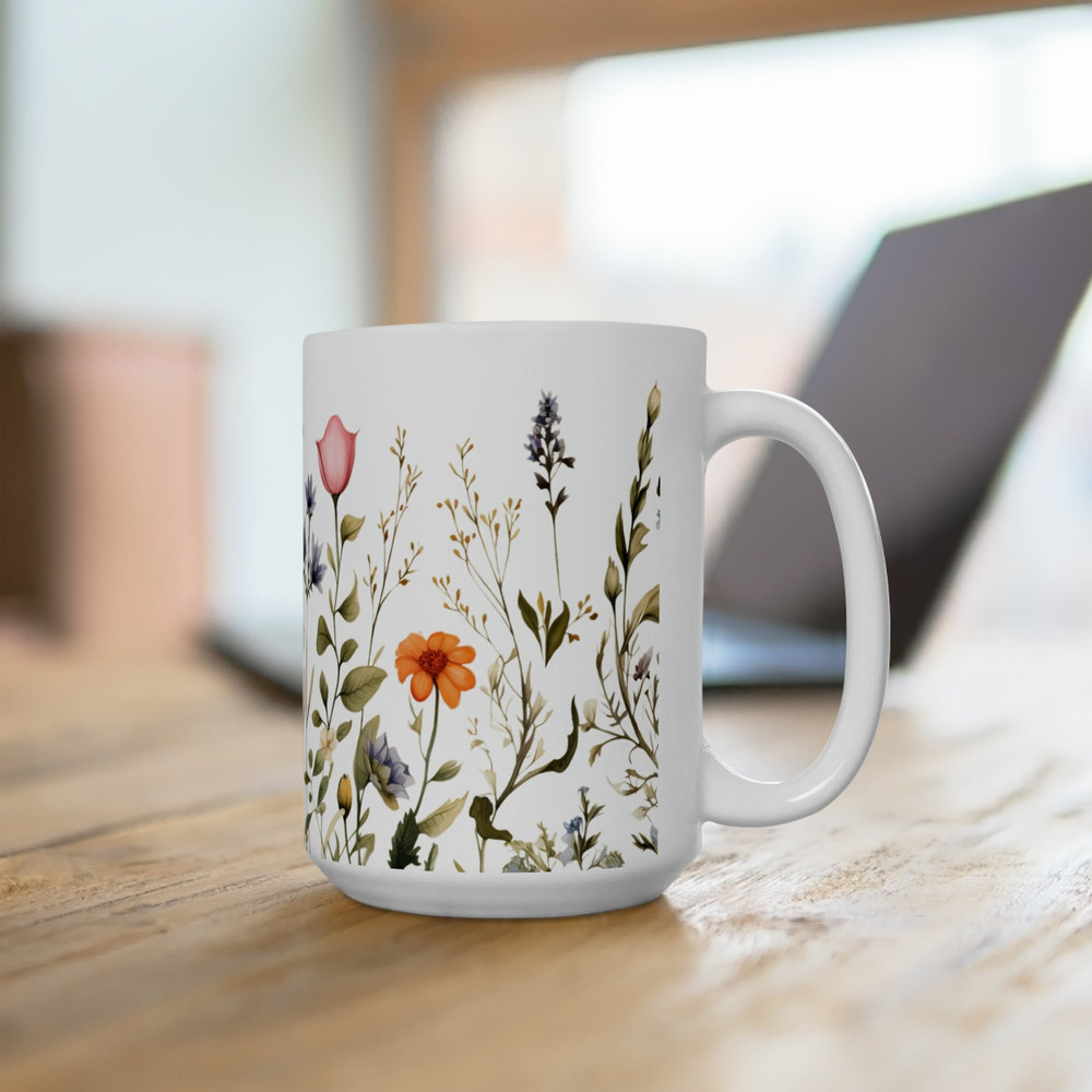 Delicate Botanical Coffee Mug Unique Wildflower Coffee Cup Pressed Flower Coffee Mug Pretty Watercolor Floral Mug Botanical Coffee Mug 1.jpg