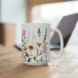 delicate botanical coffee mug unique wildflower coffee cup pressed flower coffe