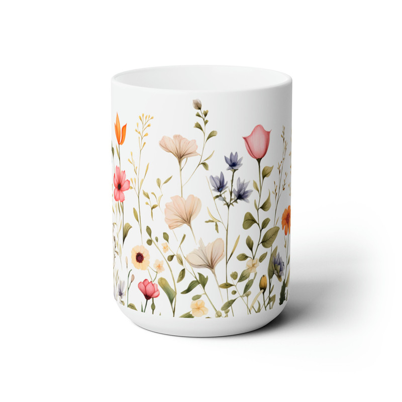 Delicate Botanical Coffee Mug Unique Wildflower Coffee Cup Pressed Flower Coffee Mug Pretty Watercolor Floral Mug Botanical Coffee Mug 2.jpg