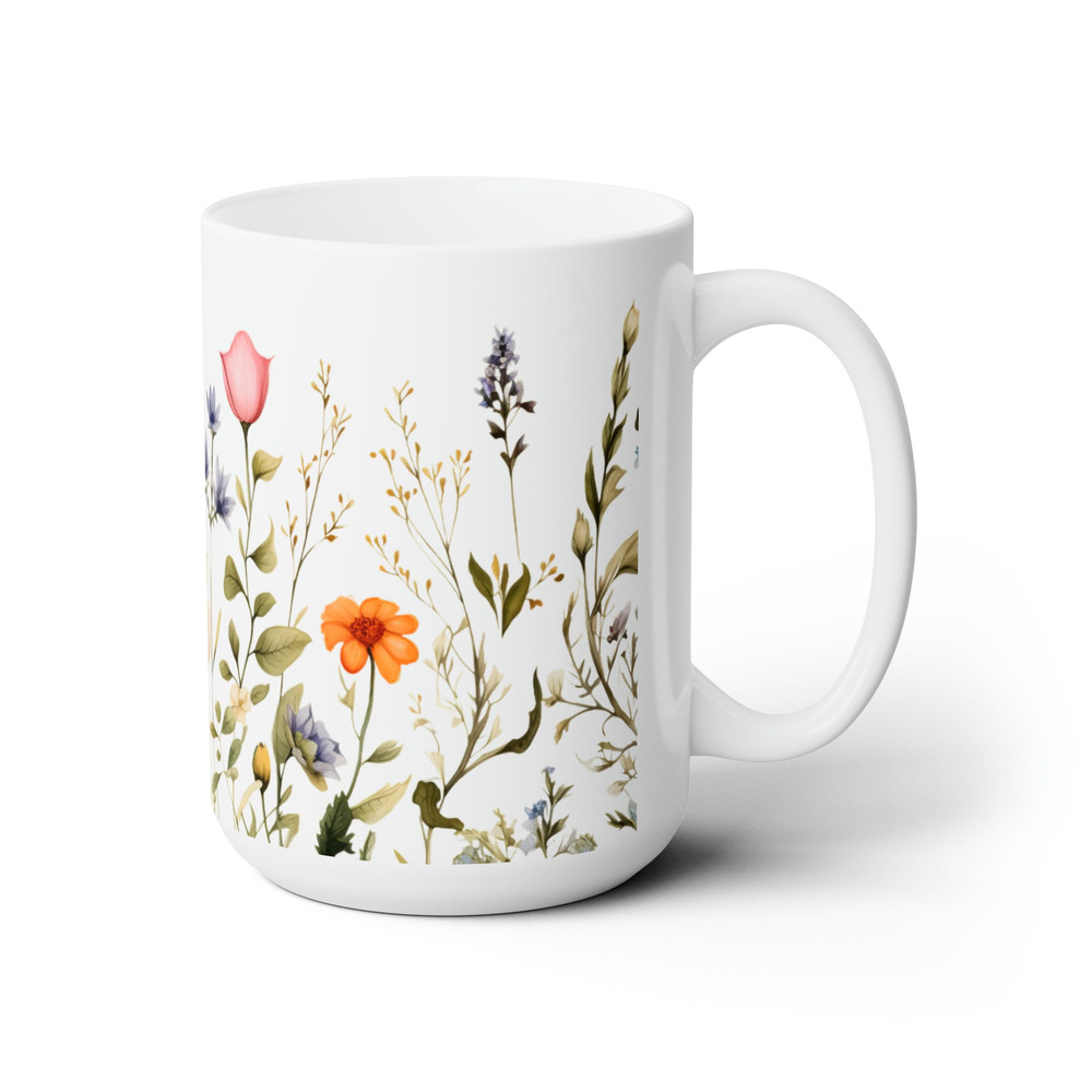 Delicate Botanical Coffee Mug Unique Wildflower Coffee Cup Pressed Flower Coffee Mug Pretty Watercolor Floral Mug Botanical Coffee Mug 4.jpg