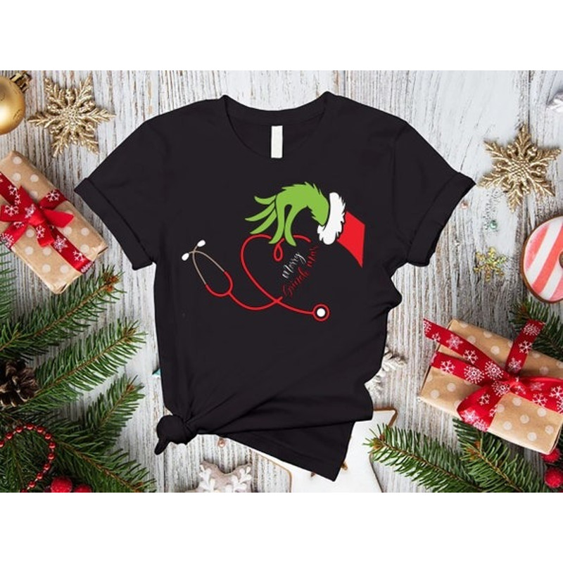 Grinch Nurse Shirt, Christmas Nurse Tee, Nurse Stethoscope Shirt, Merry Grinchmas Shirt, Nursing Christmas Shirt, Nurse Student Gift.jpg