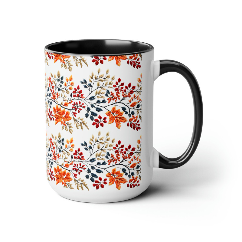 Embroidered Fall Leaves Coffee Mug 15oz Two Tone Ceramic Embroidery Fall Mug Design Fall Leaf Pattern Mug Cozy Fall And Autumn Decor Gift 8.jpg