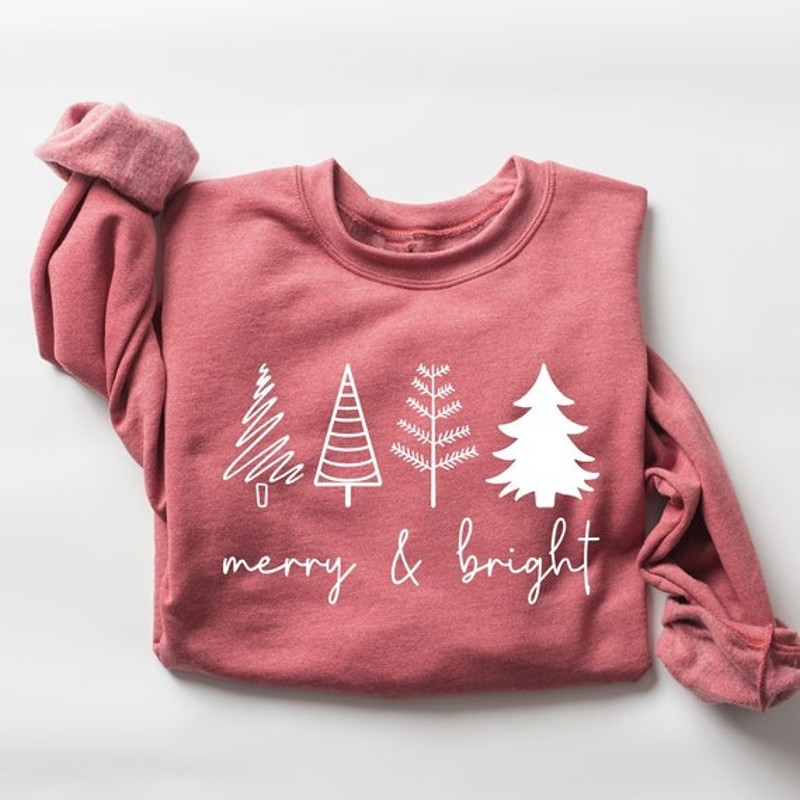 Merry & Bright Christmas Trees Sweatshirt, Christmas Sweatshirt, Holiday Sweater, Womens Holiday Sweatshirt, Christmas Shirt, Winter Shirt.jpg