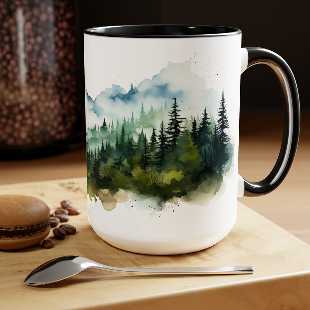 Evergreen Forest Mug Nature Landscape Coffee Mug Pine Trees Tea Mug Wilderness Retreat Drinkware Nordic Forest Coffee Cup Outdoor Adventure 1.jpg