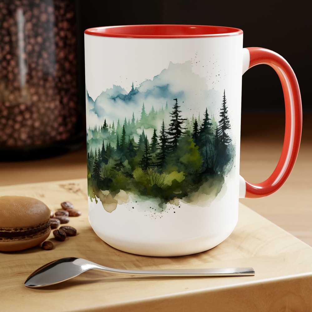Evergreen Forest Mug Nature Landscape Coffee Mug Pine Trees Tea Mug Wilderness Retreat Drinkware Nordic Forest Coffee Cup Outdoor Adventure 9.jpg