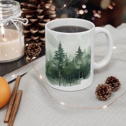 evergreen tree coffee mug watercolor evergreen mug evergreen forest coffee cup