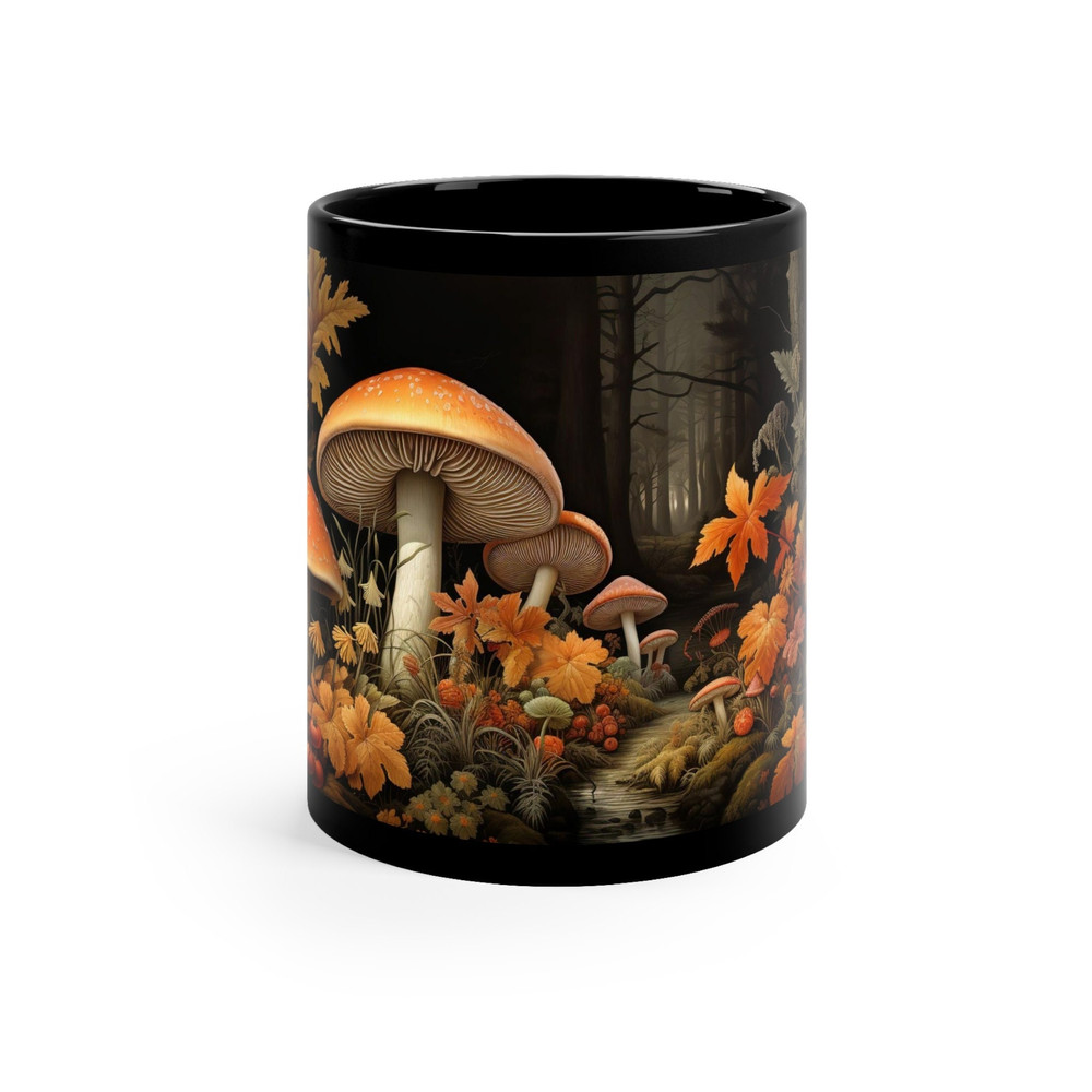 Fall Coffee Mug Rustic Black Cup Earth Tone Drinkware Seasonal Earthy Cup Earth Tone Collection Whimsical Fall Drinkware Autumn Mushroom Mug 1.jpg