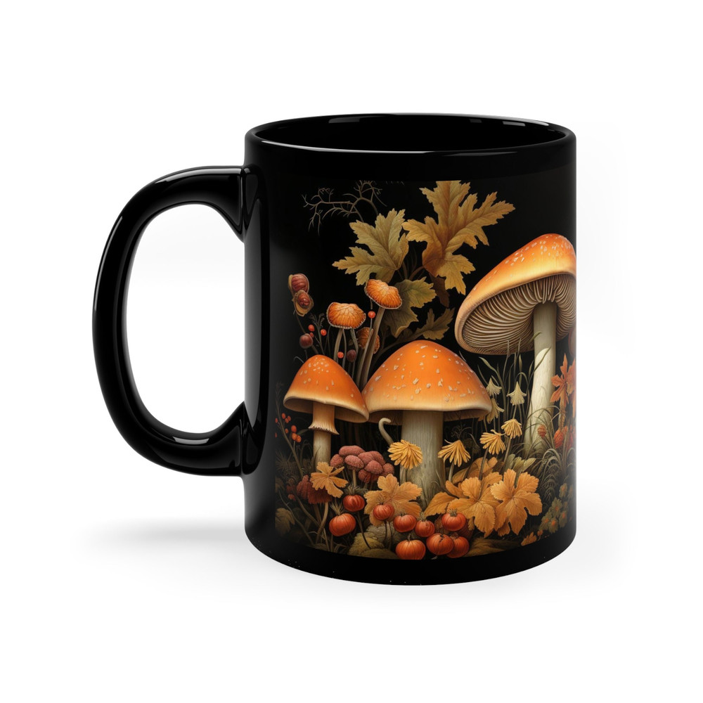Fall Coffee Mug Rustic Black Cup Earth Tone Drinkware Seasonal Earthy Cup Earth Tone Collection Whimsical Fall Drinkware Autumn Mushroom Mug 2.jpg