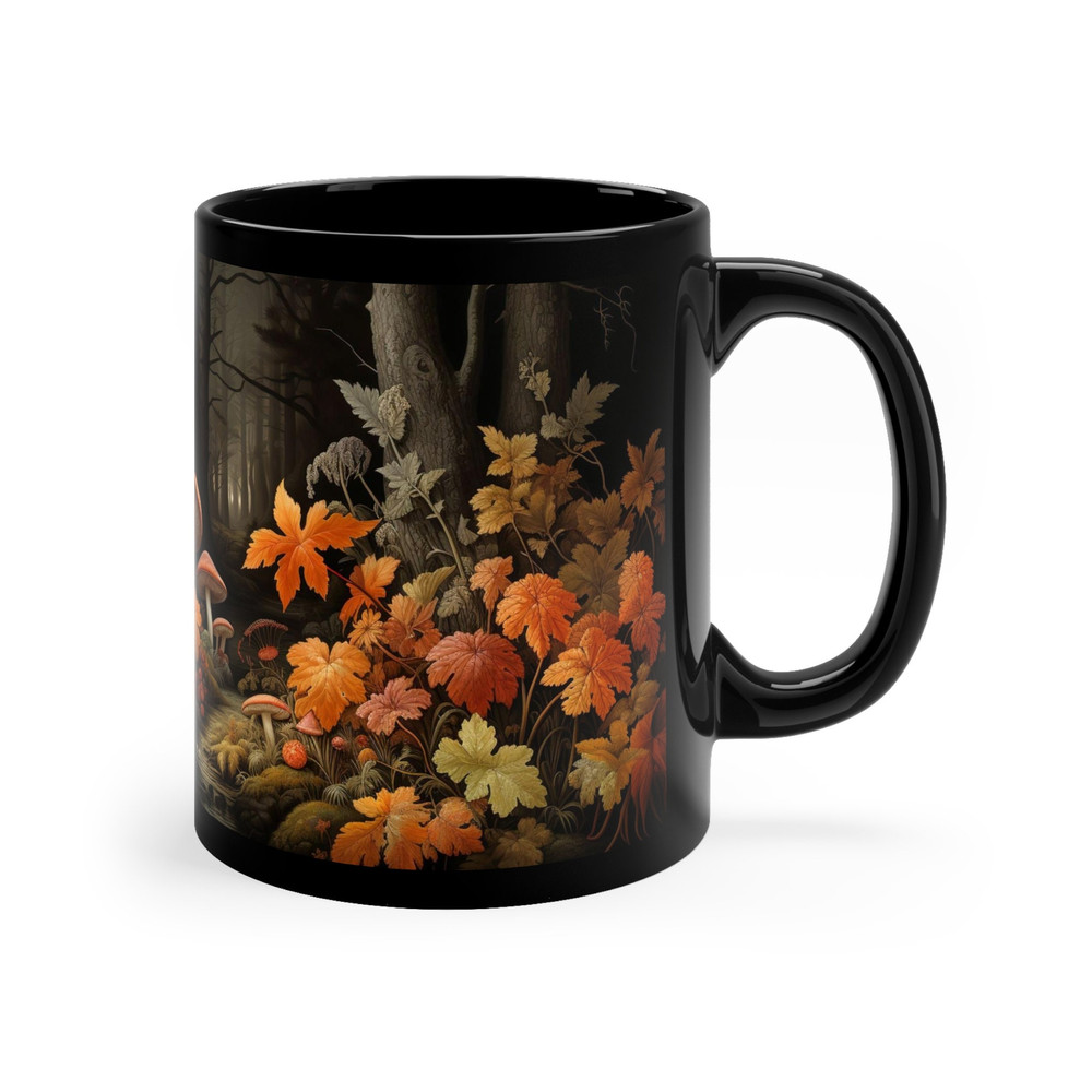 Fall Coffee Mug Rustic Black Cup Earth Tone Drinkware Seasonal Earthy Cup Earth Tone Collection Whimsical Fall Drinkware Autumn Mushroom Mug 3.jpg