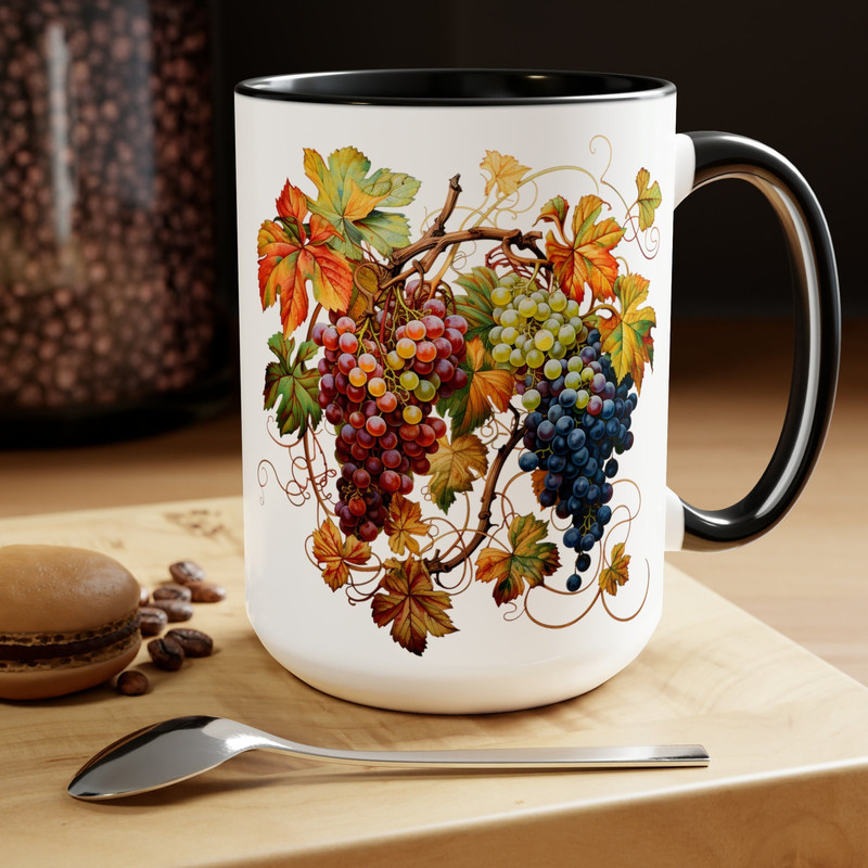 Fall Leaves Coffee Mug Fruit Pattern Mug Fruit Design Ceramic Fall Decor Mug Beautiful Autumn Mug Fall Leaf And Grapes Cozy Autumn Decor 1.jpg