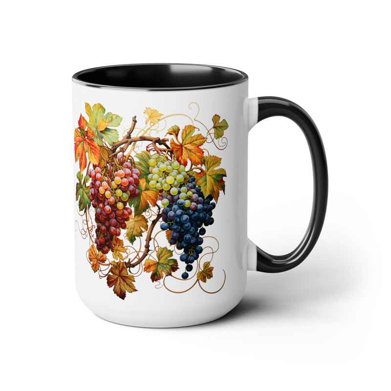 Fall Leaves Coffee Mug Fruit Pattern Mug Fruit Design Ceramic Fall Decor Mug Beautiful Autumn Mug Fall Leaf And Grapes Cozy Autumn Decor 2.jpg