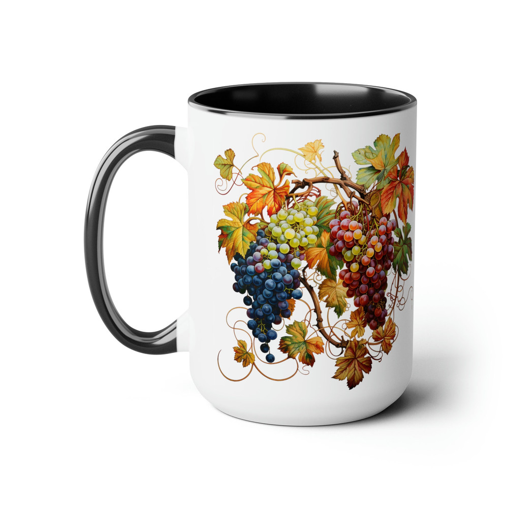 Fall Leaves Coffee Mug Fruit Pattern Mug Fruit Design Ceramic Fall Decor Mug Beautiful Autumn Mug Fall Leaf And Grapes Cozy Autumn Decor 3.jpg