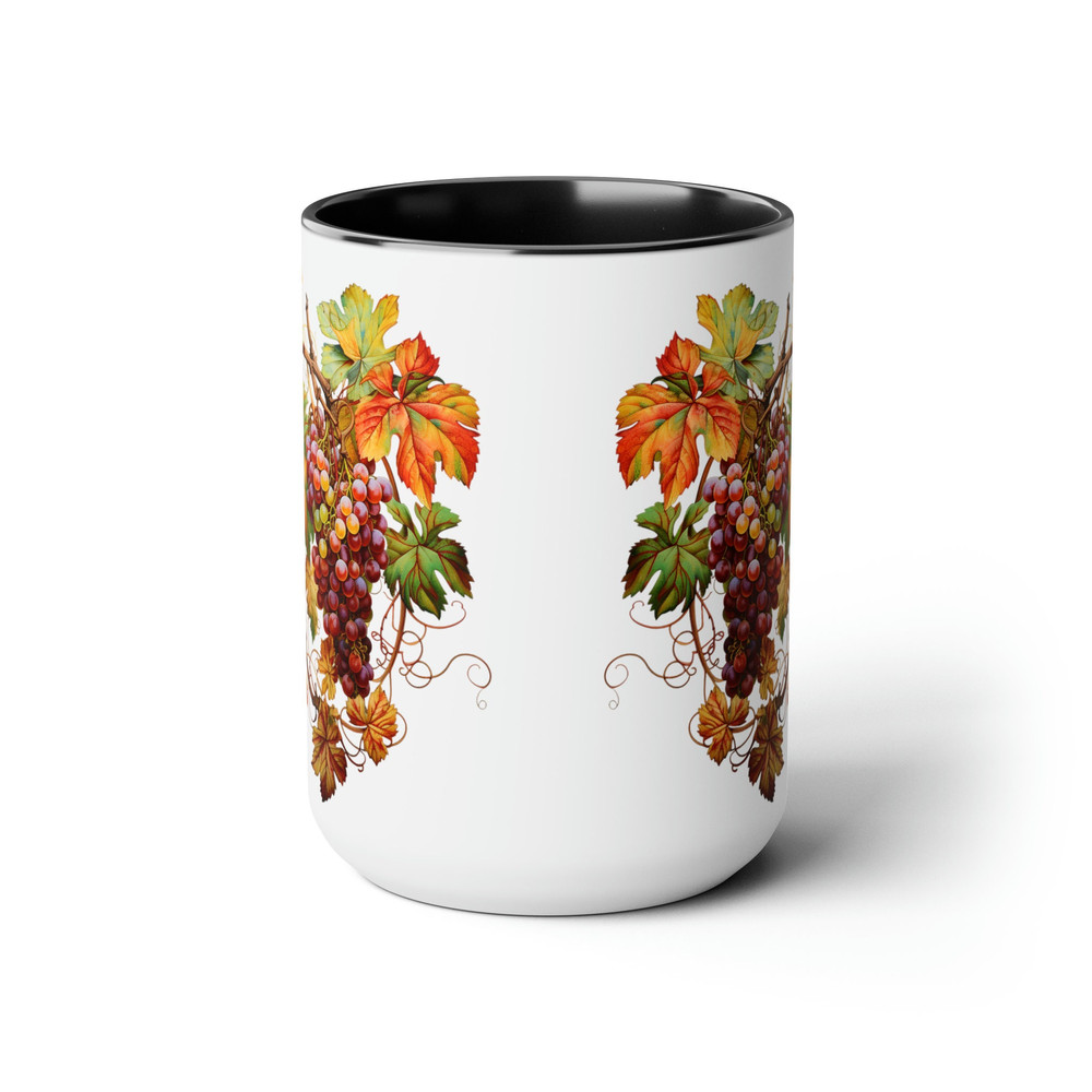 Fall Leaves Coffee Mug Fruit Pattern Mug Fruit Design Ceramic Fall Decor Mug Beautiful Autumn Mug Fall Leaf And Grapes Cozy Autumn Decor 4.jpg
