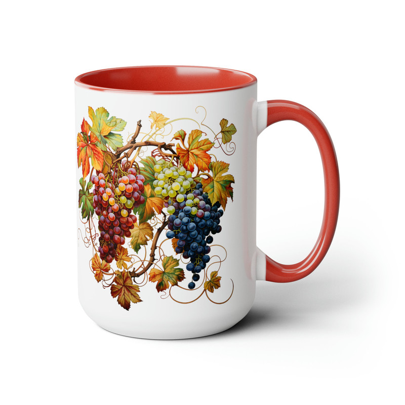 Fall Leaves Coffee Mug Fruit Pattern Mug Fruit Design Ceramic Fall Decor Mug Beautiful Autumn Mug Fall Leaf And Grapes Cozy Autumn Decor 5.jpg