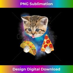 Funny Galaxy Cat  Space Cat Eat Pizza and Taco Tank Top - Chic Sublimation Digital Download - Elevate Your Style with Intricate Details