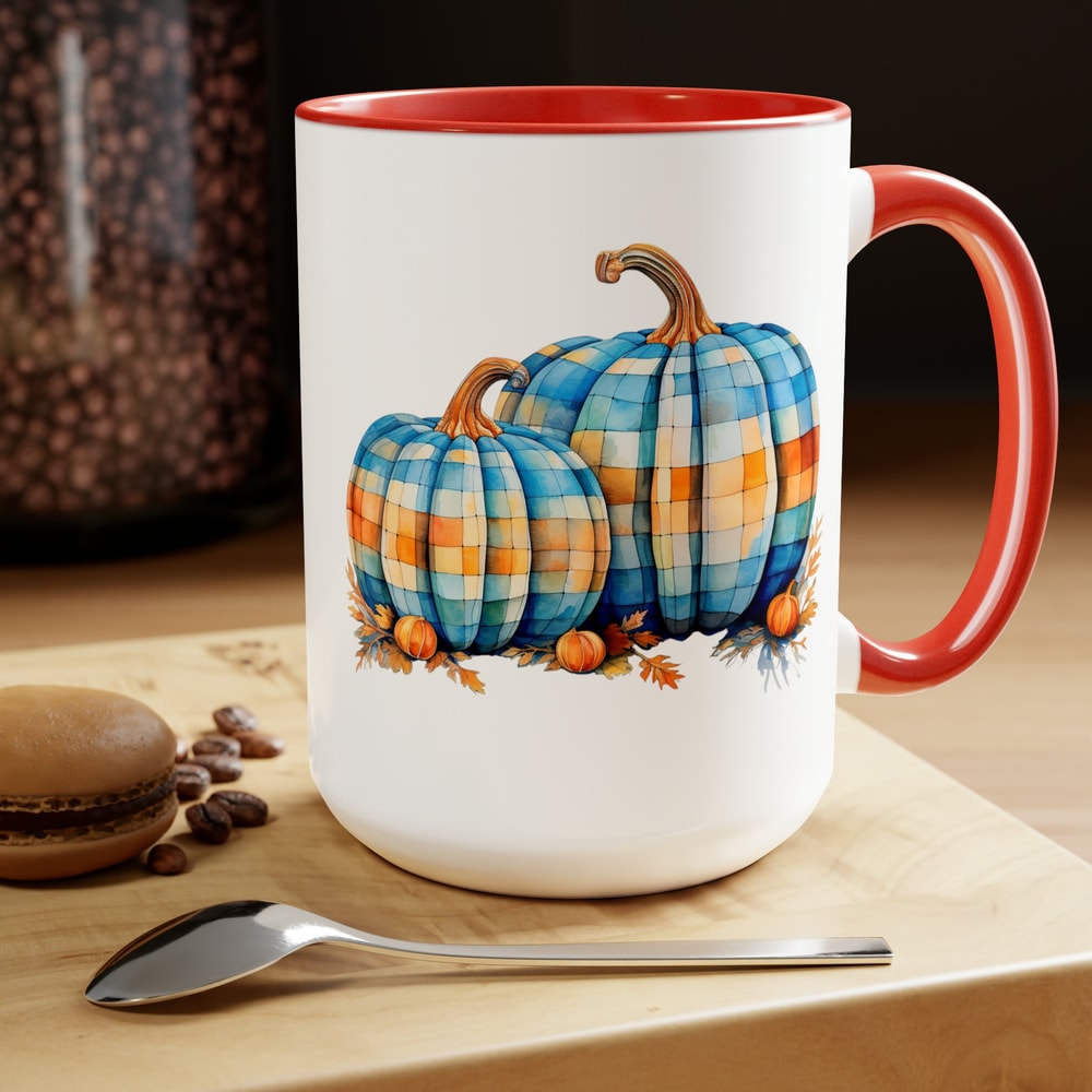 Fall Pumpkin Mug Plaid Pumpkin Coffee Mug Autumn Coffee Cup Seasonal Drinkware Festive Tea Cup Rustic Pumpkin Tea Mug Fall Themed 15oz Mug 10.jpg