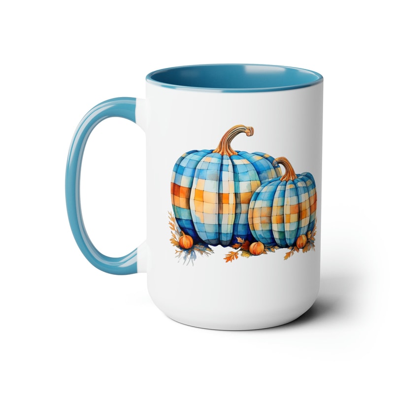 Fall Pumpkin Mug Plaid Pumpkin Coffee Mug Autumn Coffee Cup Seasonal Drinkware Festive Tea Cup Rustic Pumpkin Tea Mug Fall Themed 15oz Mug 2.jpg