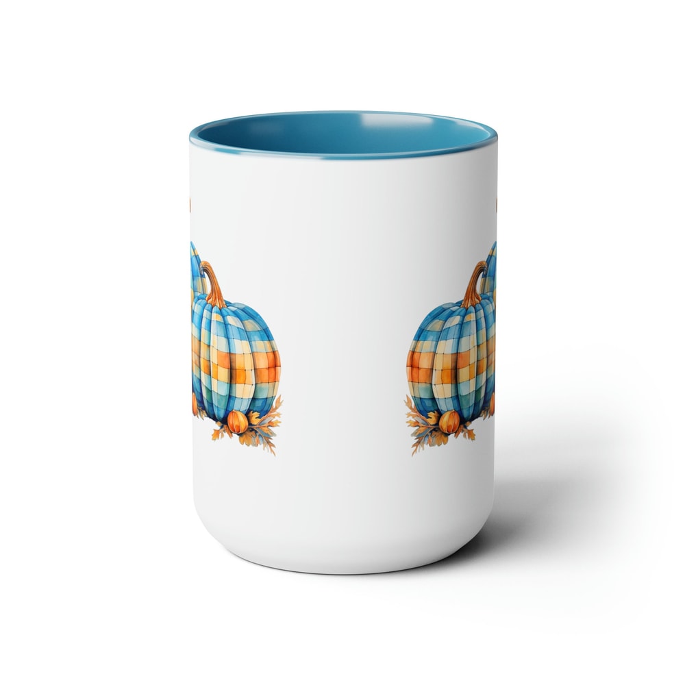 Fall Pumpkin Mug Plaid Pumpkin Coffee Mug Autumn Coffee Cup Seasonal Drinkware Festive Tea Cup Rustic Pumpkin Tea Mug Fall Themed 15oz Mug 3.jpg