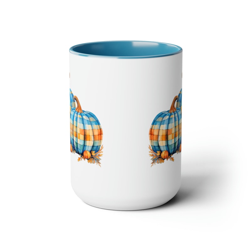 Fall Pumpkin Mug Plaid Pumpkin Coffee Mug Autumn Coffee Cup Seasonal Drinkware Festive Tea Cup Rustic Pumpkin Tea Mug Fall Themed 15oz Mug 3.jpg