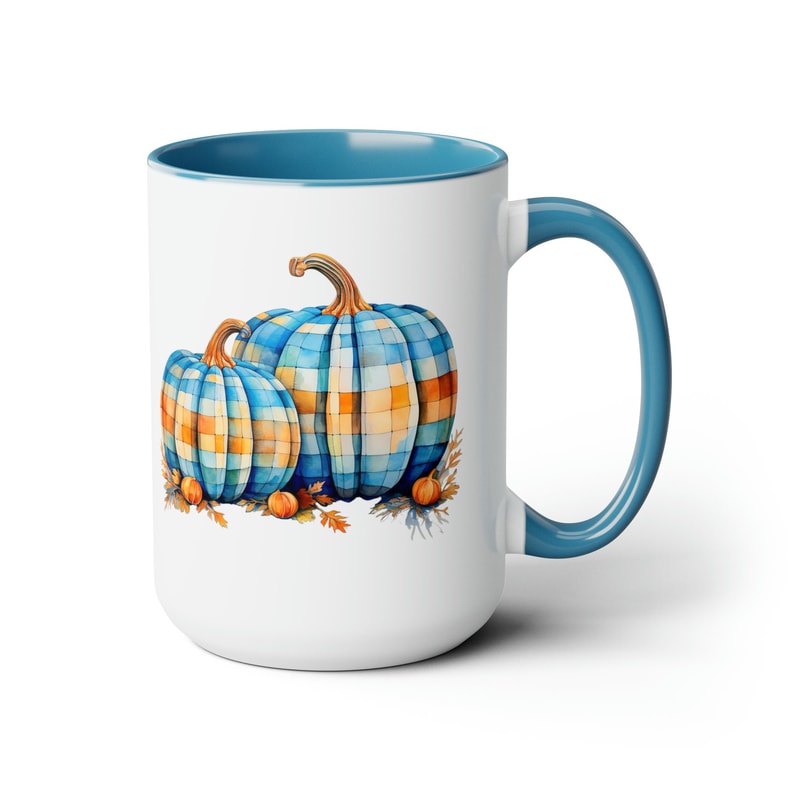 Fall Pumpkin Mug Plaid Pumpkin Coffee Mug Autumn Coffee Cup Seasonal Drinkware Festive Tea Cup Rustic Pumpkin Tea Mug Fall Themed 15oz Mug 4.jpg