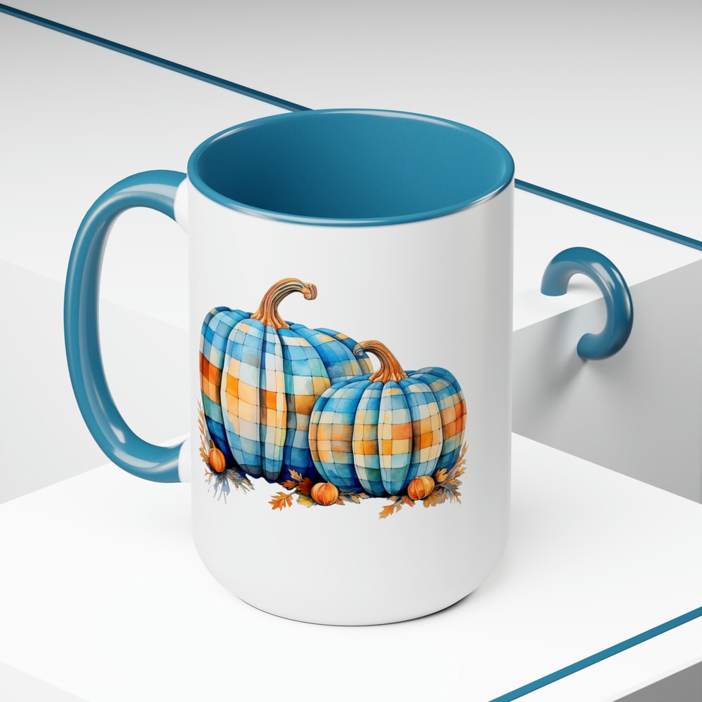 Fall Pumpkin Mug Plaid Pumpkin Coffee Mug Autumn Coffee Cup Seasonal Drinkware Festive Tea Cup Rustic Pumpkin Tea Mug Fall Themed 15oz Mug 5.jpg