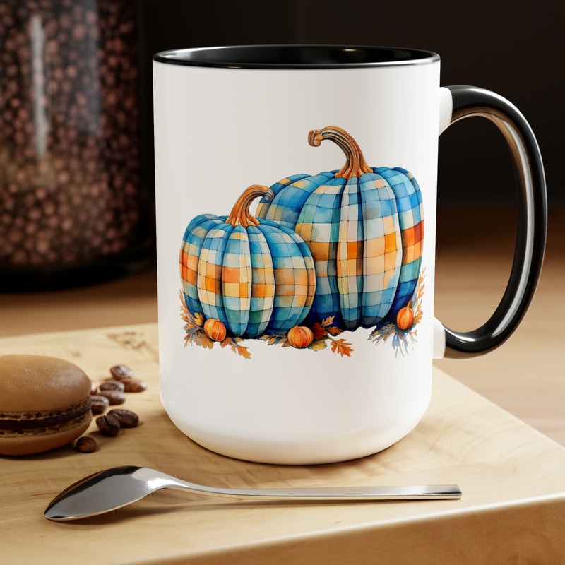 Fall Pumpkin Mug Plaid Pumpkin Coffee Mug Autumn Coffee Cup Seasonal Drinkware Festive Tea Cup Rustic Pumpkin Tea Mug Fall Themed 15oz Mug 6.jpg