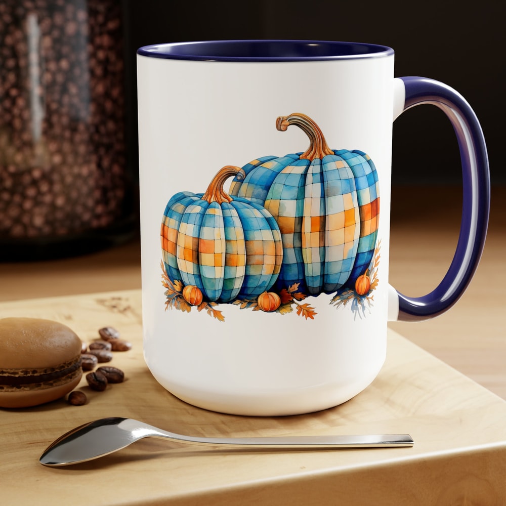 Fall Pumpkin Mug Plaid Pumpkin Coffee Mug Autumn Coffee Cup Seasonal Drinkware Festive Tea Cup Rustic Pumpkin Tea Mug Fall Themed 15oz Mug 9.jpg