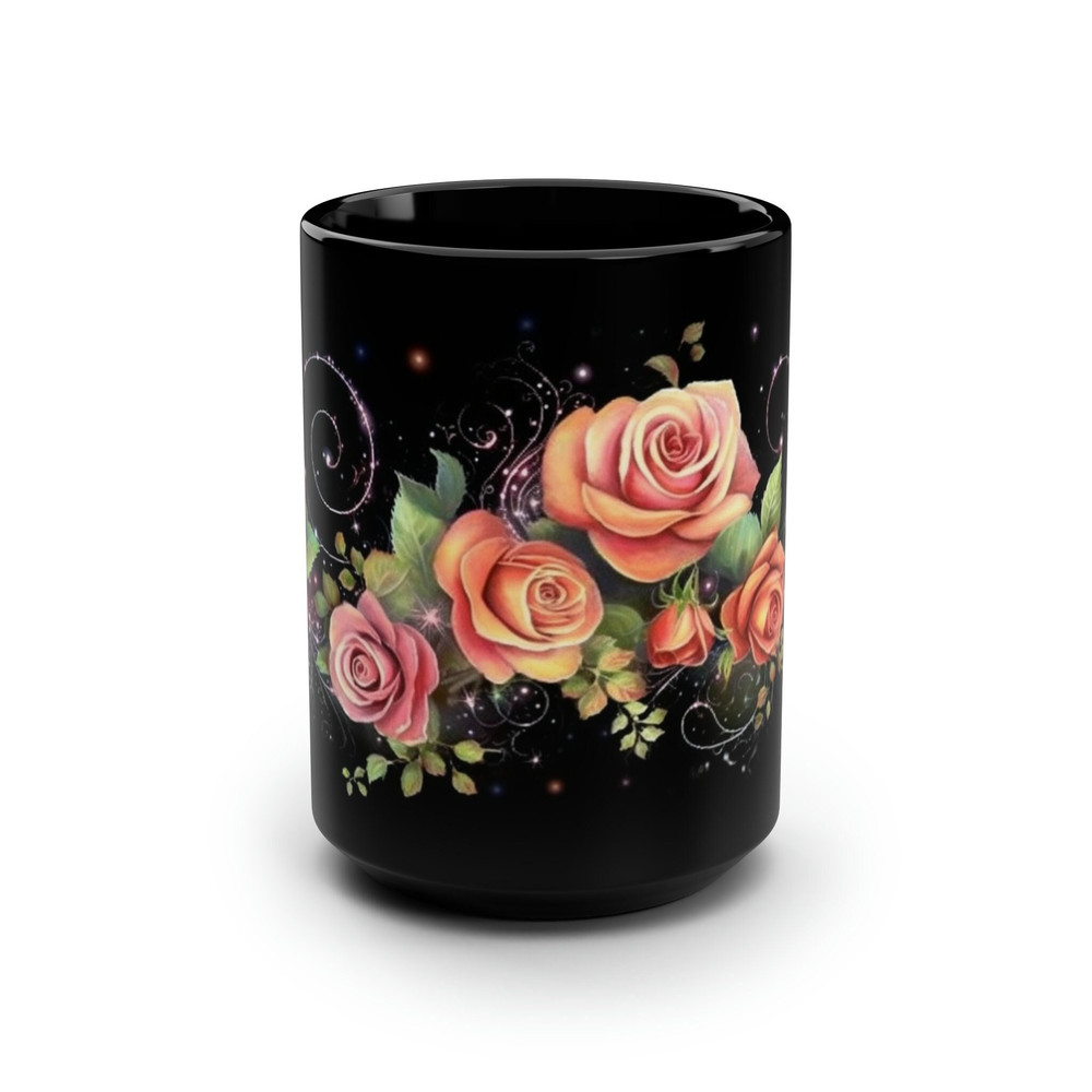 Feminine Rose Mug 15oz Botanical Rose Pattern Mug Mystical Rose Coffee Mug Botanical Rose Mug For Woman Large Black Rose Mug Floral Rose Cup 1.jpg
