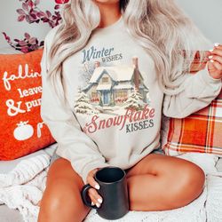winter wishes and snowflake kisses sweatshirt, christmas sweatshirt, winter sweatshirt, iprintasty christmas, snowflake