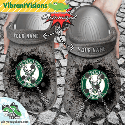 milwaukee bucks personalized chain breaking wall clog shoes, basketball crocs