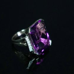 Genuine Amethyst Ring, 14K Yellow Gold, Elegant Octagon Cut Beautiful Amethyst, and Diamonds Ring, Gift For Her