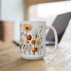 floral coffee mug beautiful pressed wildflowers tea mug elegant flower patterne