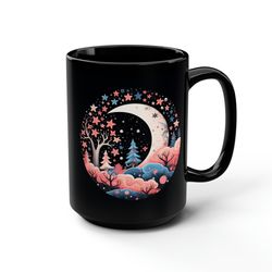 floral moon mug celestial botanical mug large 15oz black mystical moon mug retr