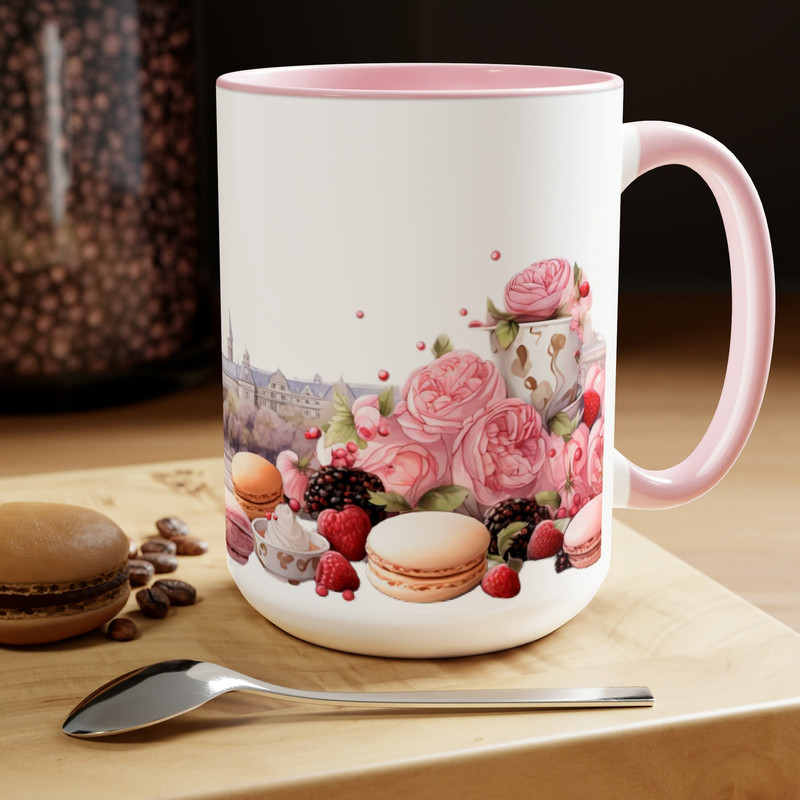 French Mug Large France Mug Paris Coffee Mug Paris Pastries Mug 15oz Two Tone French Tea Cup Unique Paris Themed Cup 1.jpg