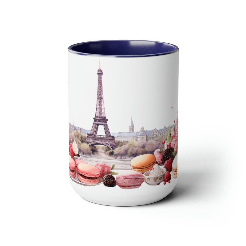 French Mug Large France Mug Paris Coffee Mug Paris Pastries Mug 15oz Two Tone French Tea Cup Unique Paris Themed Cup 2.jpg
