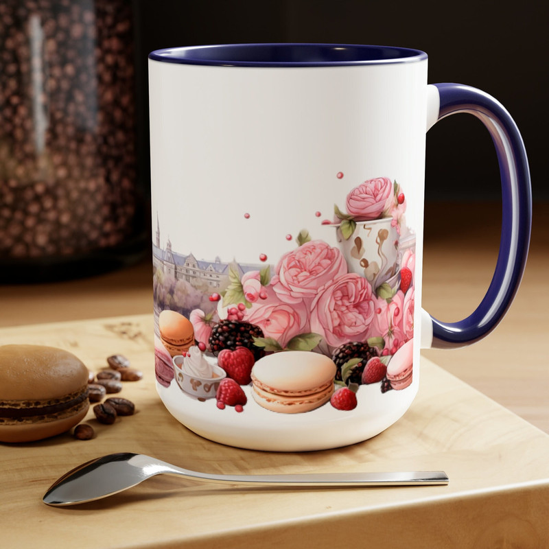 French Mug Large France Mug Paris Coffee Mug Paris Pastries Mug 15oz Two Tone French Tea Cup Unique Paris Themed Cup 3.jpg