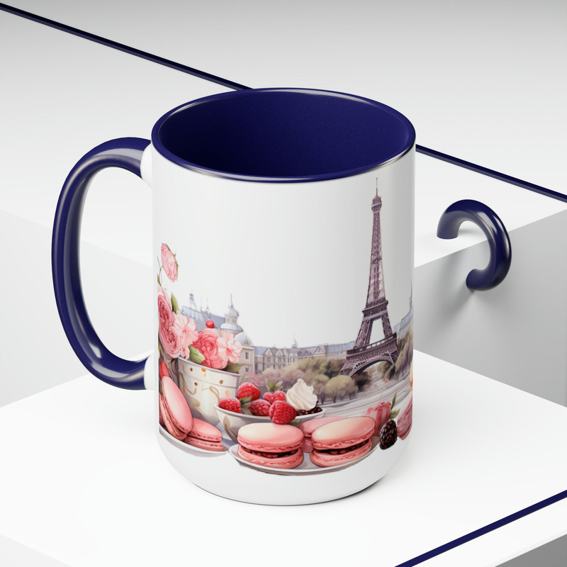 French Mug Large France Mug Paris Coffee Mug Paris Pastries Mug 15oz Two Tone French Tea Cup Unique Paris Themed Cup 6.jpg