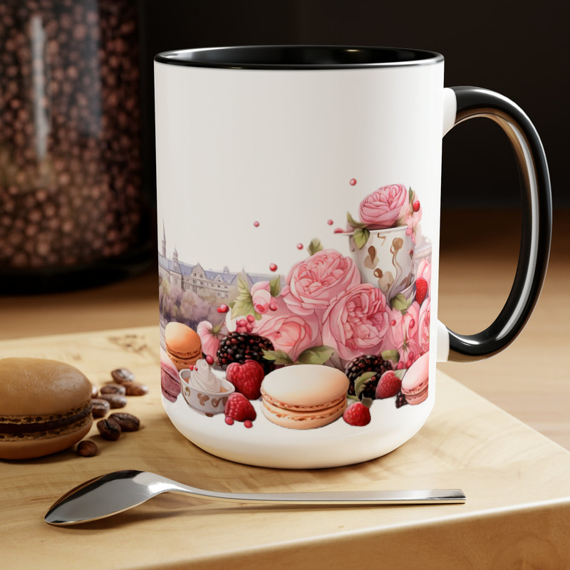French Mug Large France Mug Paris Coffee Mug Paris Pastries Mug 15oz Two Tone French Tea Cup Unique Paris Themed Cup 7.jpg