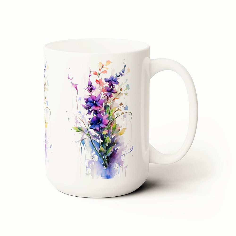 Large Purple Flower Mug Pretty Floral Tea Mug Blue Bonnett Coffee Mug Pretty Floral Watercolor Mug Botanical Wildflowers Cup Garden Cup 1.jpg