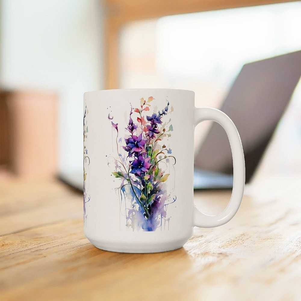 Large Purple Flower Mug Pretty Floral Tea Mug Blue Bonnett Coffee Mug Pretty Floral Watercolor Mug Botanical Wildflowers Cup Garden Cup 2.jpg