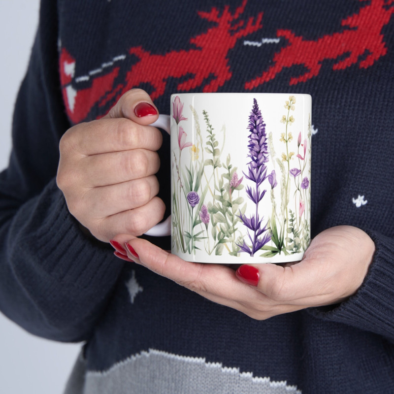 Lavender Coffee Mug Purple Flowers Coffee Cup Beautiful Purple And Green Wildflowers Cup Watercolor Nature Mug Gift Cottagecore Flower Mug 1.jpg