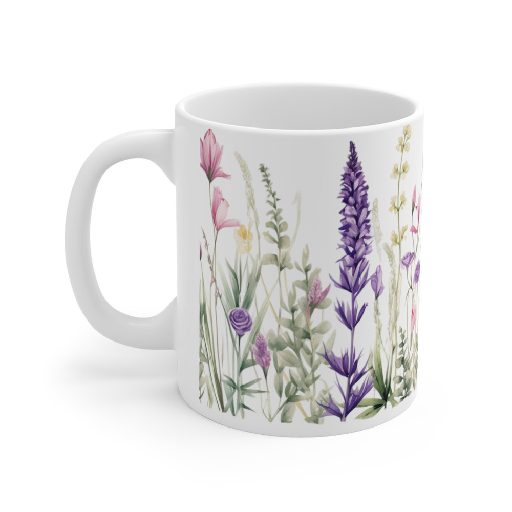 Lavender Coffee Mug Purple Flowers Coffee Cup Beautiful Purple And Green Wildflowers Cup Watercolor Nature Mug Gift Cottagecore Flower Mug 3.jpg