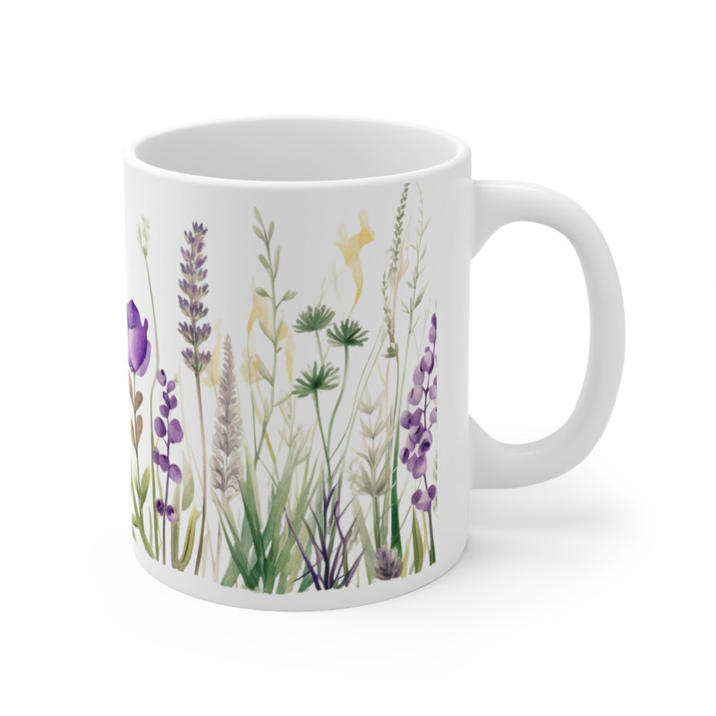 Lavender Coffee Mug Purple Flowers Coffee Cup Beautiful Purple And Green Wildflowers Cup Watercolor Nature Mug Gift Cottagecore Flower Mug 4.jpg
