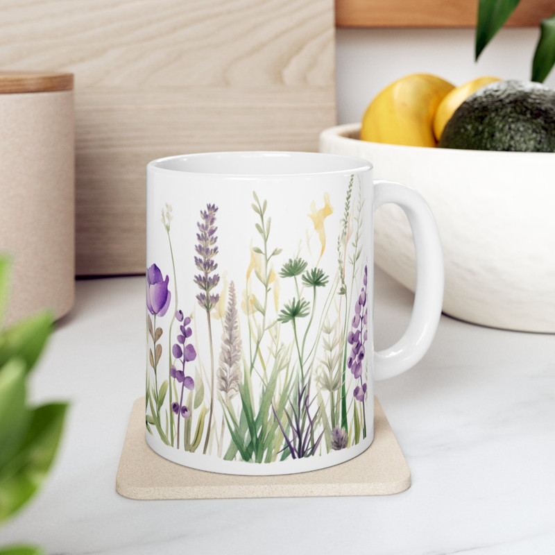 Lavender Coffee Mug Purple Flowers Coffee Cup Beautiful Purple And Green Wildflowers Cup Watercolor Nature Mug Gift Cottagecore Flower Mug 8.jpg